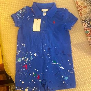 Ralph Lauren Baby Paint-Splatter Cotton Mesh Polo Shortall